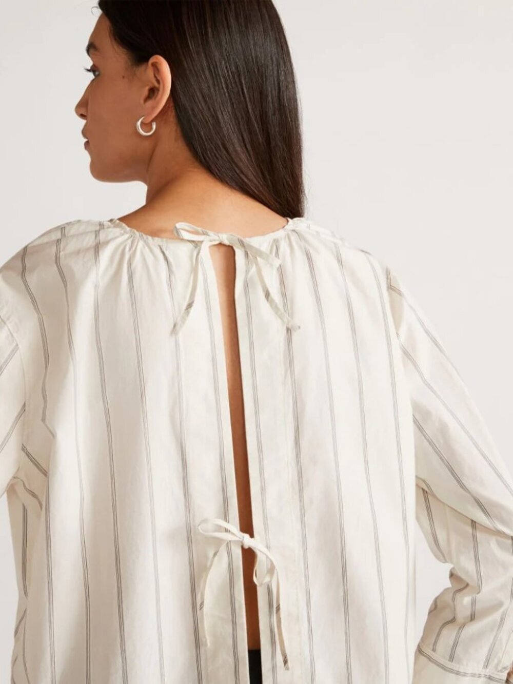 EVERLANE Ivory Striped Cotton Poplin Open Back Breeze Shirt Blouse, Size XS - Picture 5 of 16